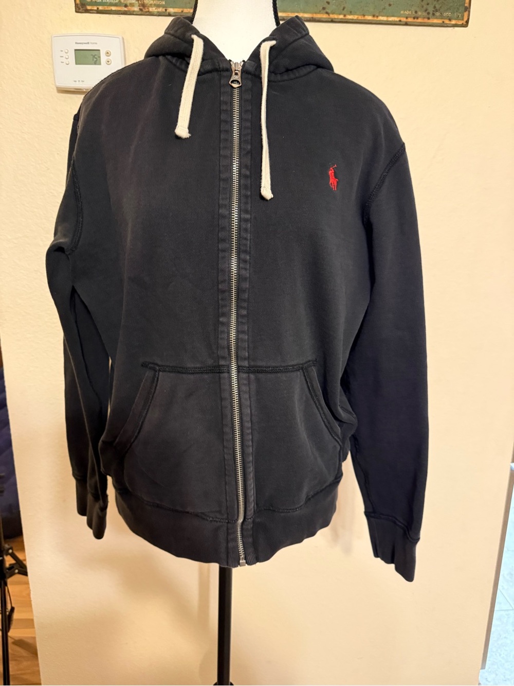 Ralph Lauren Polo Hoodie Mens Black Red Pony Full Zip Sweater Sweatshirt Med